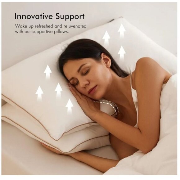 Royoliving Premium Duck Feather Down Bed Pillow Comfort Queen Size 30"x 20" Gift - Picture 3 of 11